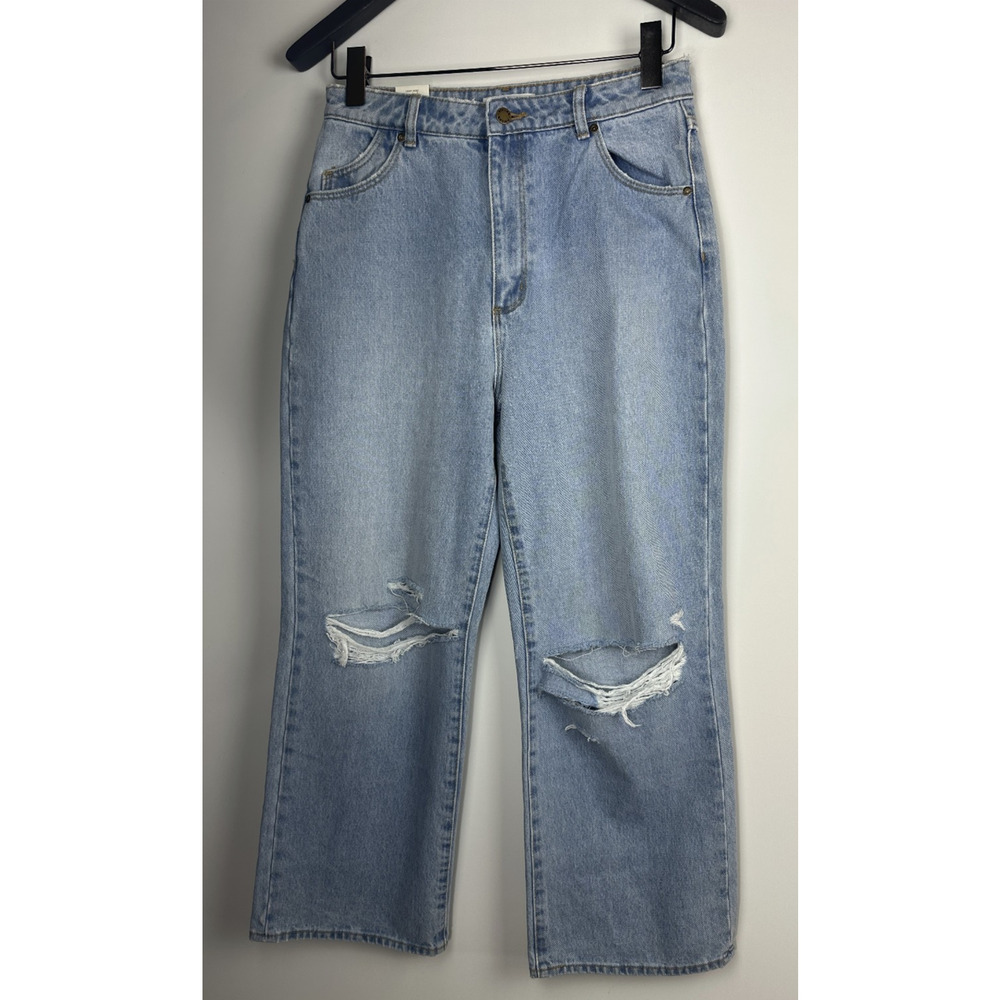 NWT Rollas Heidi Ankle Old Stone Jeans Blue Denim Distressed High Rise Size 30 - Picture 2 of 16